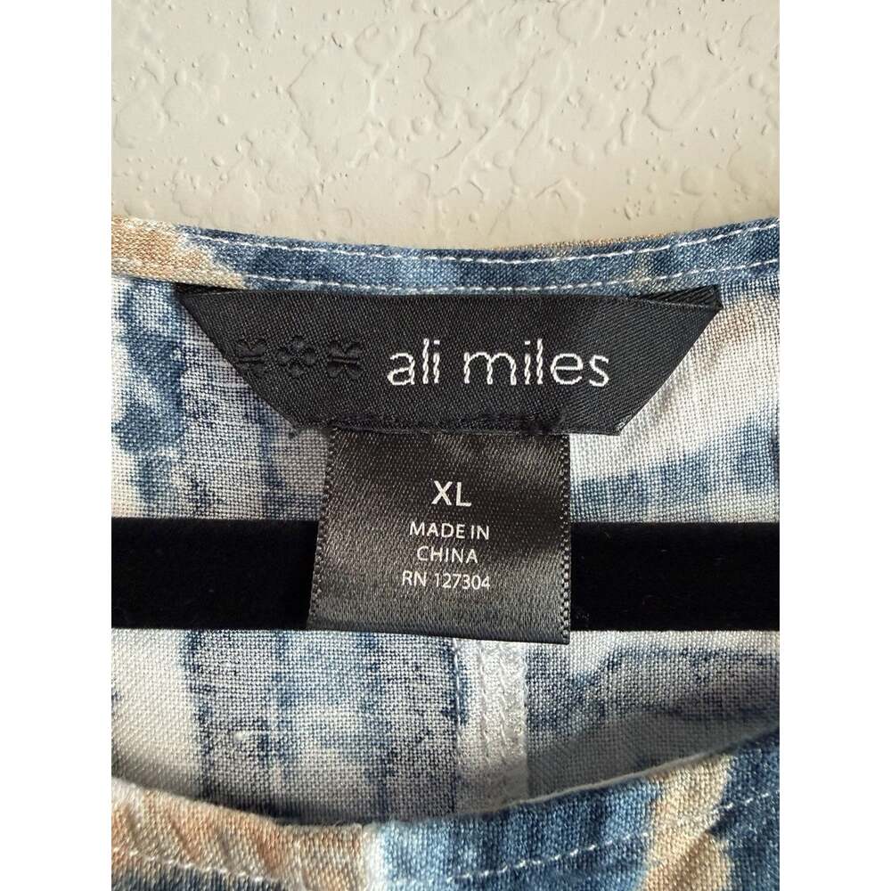 Ali Miles XL Blue Beige White Striped Linen-Blend Boxy Pullover Short Sleeve Top - Picture 5 of 9